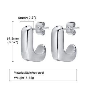 Détail de boucles d'oreilles en U en acier inoxydable avec dimensions 14.5x5mm
