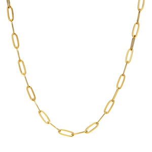 Minimalist golden stainless steel paperclip chain necklace for women with polished finish