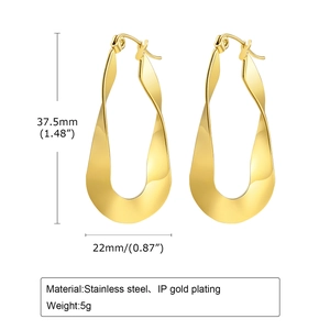 Golden Mobius stainless steel twist hoop earrings with IP gold plating 37.5mm size