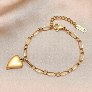 Minimalist Edelstahl Herzanhänger Armband Goldene Verstellbare Gliederkette Für Damen Mode Schmuck Zubehör