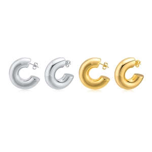 Lot de boucles d'oreilles créoles en forme de C en acier inoxydable poli
