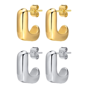 Boucles d'oreilles créoles J en acier inoxydable doré et argenté pour femmes