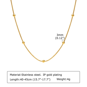 Collier chaîne serpent dorée en acier inoxydable avec cinq perles rondes de 3mm