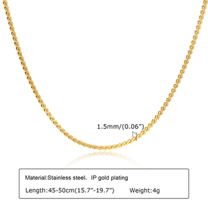 Detail view of 1.5mm 18k gold plated stainless steel S-shape twisted rope chain necklace
