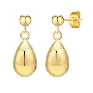 Minimalist gold teardrop earrings for women featuring polished mirror finish and stud balls