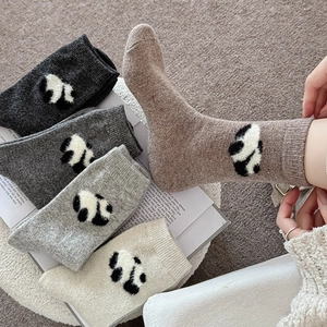 Calze Invernali da Donna in Misto Lana Simpatico Motivo Panda Calze a Maglia Calde e Spesse in Stile Giapponese a Metà Polpaccio