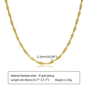 Détail de la chaîne torsadée en acier doré 2,2 mm avec spécifications de taille