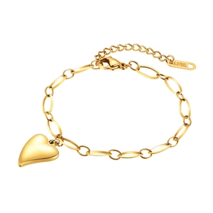 Elegantes goldenes Edelstahl Herzanhänger Armband mit ovaler Gliederkette und Karabiner