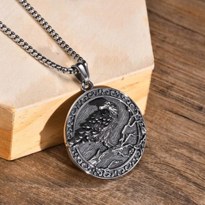 Collier avec pendentif corbeau viking vintage en acier inoxydable pour homme avec chaîne