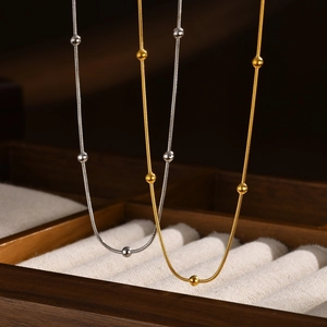 Collier Chaîne Serpent en Acier Inoxydable Avec Perles Rondes Plaqué Or Argent Bijoux Minimalistes Réglables pour Femme Quotidien