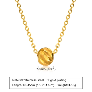 Gold stainless steel necklace featuring a diamond-cut textured bead pendant for women