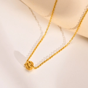 Minimalist Stainless Steel Gold Plated Faceted Bead Pendant Necklace For Women Elegant Adjustable Cable Chain Jewelry