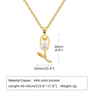 Collier tulipe doré avec zircon goutte rouge, en cuivre et pierre de qualité AAA