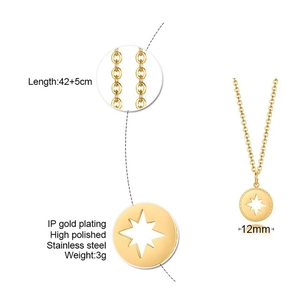 Collier avec pendentif étoile ajouré en acier inoxydable plaqué or poli haute brillance