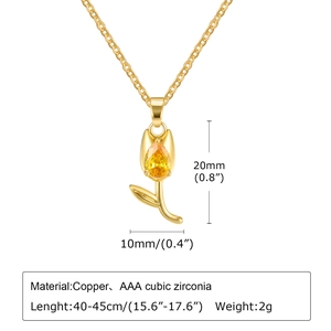Détails du collier tulipe avec zircone jaune et chaîne ajustable en cuivre doré de 45cm