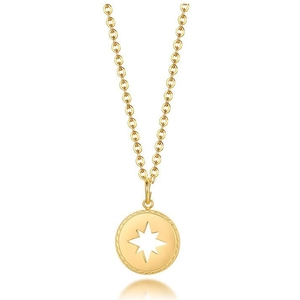 Collier en acier inoxydable doré avec pendentif pièce, étoile évidée et bordure torsadée