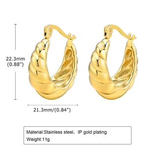Boucles d'oreilles créoles torsadées dorées pour femmes en acier inoxydable plaqué or IP