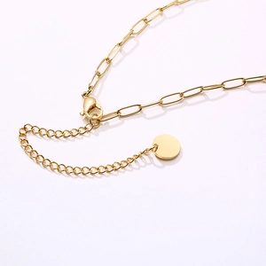 Collier à maillons carrés dorés en acier inoxydable avec fermoir mousqueton et pendentif rond