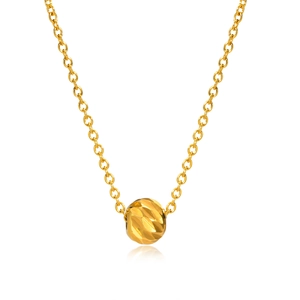 Golden stainless steel necklace featuring a single round faceted bead pendant with cross chain