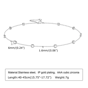 Detailed view of stainless steel chain necklace with 6mm white cubic zirconia stones