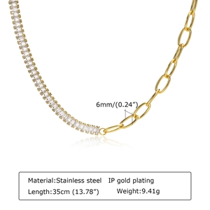 Collana in acciaio inossidabile placcato oro 18K con zirconi e chiusura a levetta OT