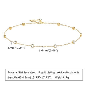 Detail of 6mm AAA cubic zirconia and 1.6mm stainless steel chain with gold plating
