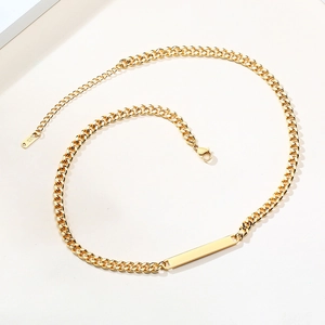 Minimalist Stainless Steel Bar Pendant Necklace 18K Gold Plated Curb Chain Choker For Women Personalized Fashion Jewelry