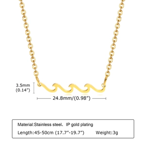 Gold wavy pendant necklace in stainless steel with adjustable chain length 45-50cm