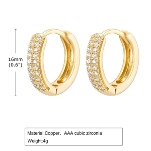 18K gold plated copper hoop earrings with AAA cubic zirconia in 16mm diameter