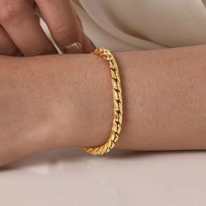 Bracciale a catena ritorta da donna in acciaio inossidabile placcato oro 18k