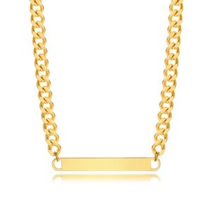 18K gold plated stainless steel curb link necklace with a flat bar pendant for engraving