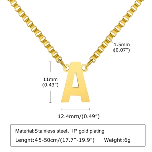 Spécifications du collier pendentif lettre A en acier inoxydable doré avec dimensions