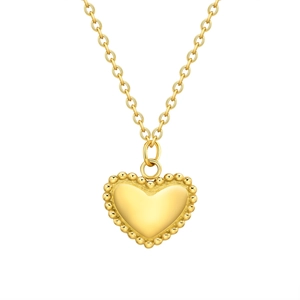 Elegant gold heart pendant necklace with milgrain edge and delicate link chain