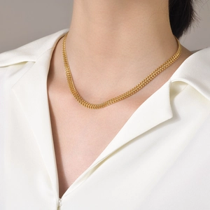 18K Gold Plated Stainless Steel Double Row Necklace For Women Wheat Franco Link Chain Adjustable Minimalist Jewelry Accessory