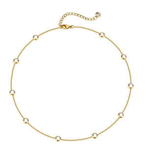 Minimalist gold-plated stainless steel necklace with sparkling white cubic zirconia drops