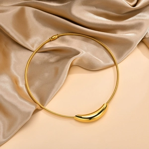 Fashion Gold Stainless Steel Curved Tube Pendant Choker Necklace Elegant Snake Chain Geometric Jewelry Accessory For Women