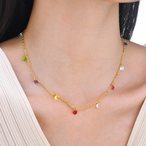 Collier en Acier Inoxydable avec Zirconia Coloré pour Femme Plaqué Or 18K Pendentif Arcobaleno Rond Cœur Bijoux d'Été