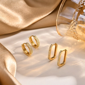 18K Gold Plated Copper AAA Cubic Zirconia Hoop Earrings For Women Minimalist Geometric Round Rectangular Zirconia Jewelry