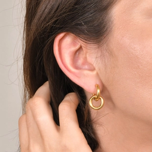 Minimalist double hoop gold earrings for women with a modern geometric layered design