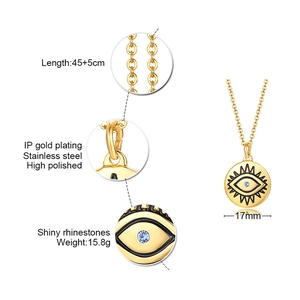 Détails du pendentif œil en acier doré 17mm et chaîne 45+5cm avec mesures précises