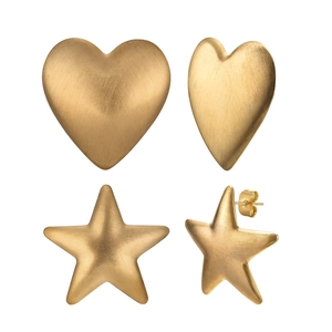 Set aus gebürsteten 18K Gold Ohrsteckern in Herz- und Sternform aus Edelstahl