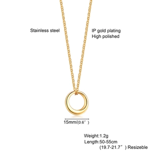 Collier cercle doré de 15mm en acier inoxydable poli avec chaîne réglable pour femme