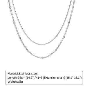 Detailed view of dual-layer stainless steel snake and bead chains with extension info