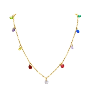 Collier en acier inoxydable doré avec des zircons ronds de plusieurs couleurs