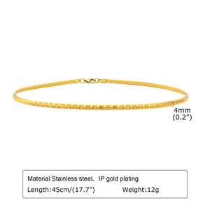 Gold stainless steel 4mm flat herringbone snake chain necklace for women 45cm length