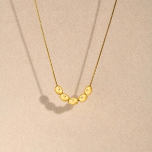 Minimalist Stainless Steel Snake Chain Necklace With Five Oval Bean Pendants Gold Plated Daily Fashion Jewelry For Women