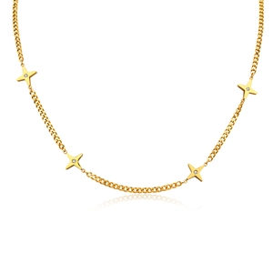 Gold stainless steel star necklace featuring four zircon-studded pendants on a delicate chain
