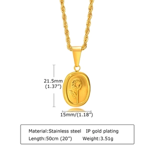Collier pendentif tournesol en acier doré avec chaîne de 50cm et mesures de taille