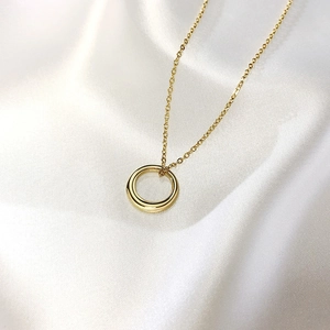 Collier Minimaliste en Acier Inoxydable Avec Pendentif Cercle Femme Poli Plaqué Or Géométrique Anneau Rond Cadeau Bijoux