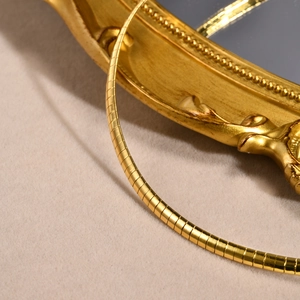 Elegant gold-tone stainless steel snake chain necklace displayed on vintage frame